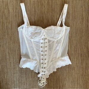 NWT Miaou Deville Cotton Eyelet Sheer Lace Tie Bustier Corset Top Cottage White